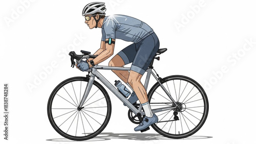 Young man riding a bicycle, isolated for sport and speed