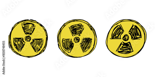 Set of hand drawn radiation sign Nuclear radiation hazard symbol Radioactive danger warning doodle Radioactive waste Single element for print, web, design, decor