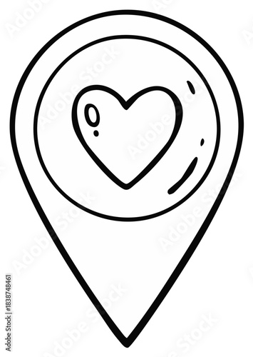 Doodle heart location pin icon symbol for favorite places and important destinations