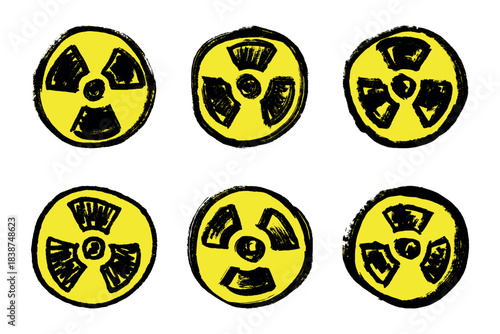 Set of hand drawn radiation sign Nuclear radiation hazard symbol Radioactive danger warning doodle Radioactive waste Single element for print, web, design, decor
