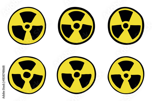 Set of hand drawn radiation sign Nuclear radiation hazard symbol Radioactive danger warning doodle Radioactive waste Single element for print, web, design, decor