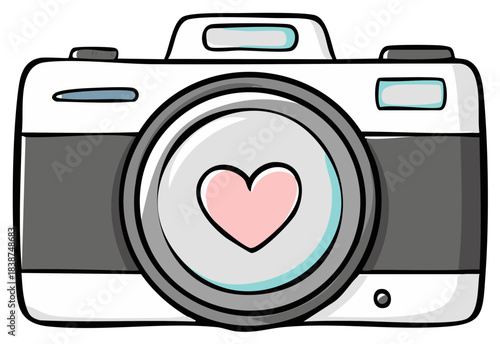 Retro Camera with Heart: Photograph icon in light colors, Cute graphic style vector illustration