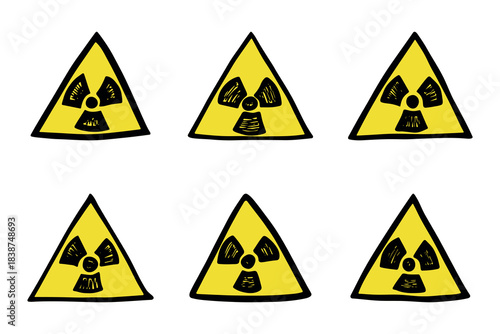 Set of hand drawn radiation sign Nuclear radiation hazard symbol Radioactive danger warning doodle Radioactive waste Single element for print, web, design, decor