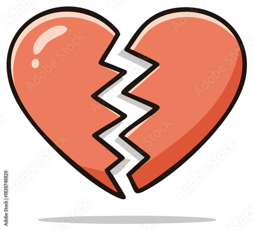 Vibrant Cartoon Broken Heart Symbol for Sadness Heartbreak and Emotional Distress