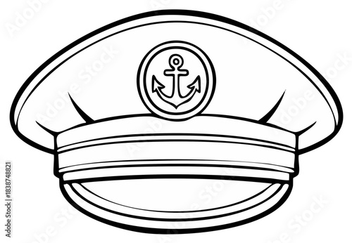 Graphic nautical sailor hat with an anchor emblem, showcasing classic maritime symbol and clean black and white line work design.