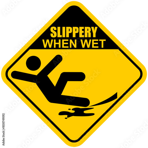Caution, Slippery when wet, sign vector