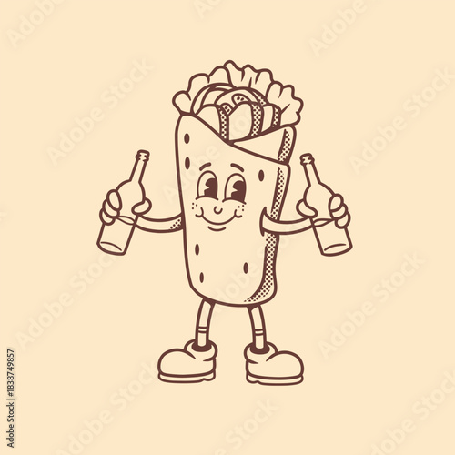 mascot logo shawarma with bottle beer good for branding, restaurant logo, print design, etc