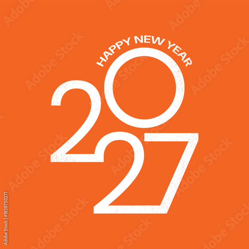 2027 Happy New Year Text Design. 2027 Flat New Year Number Design.