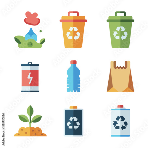 Clean energy and environmental technology illustration collection, sustainable power sources ecology themed vector icons