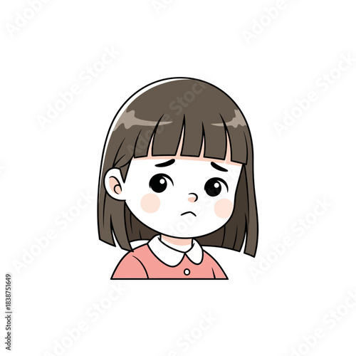 Cartoon girl with a sad expression and bob haircut.