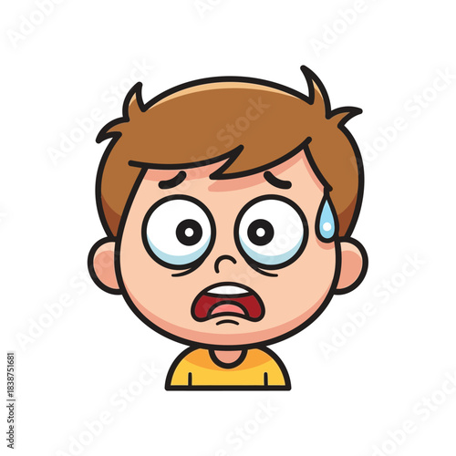 Cartoon Boy with Anxious Expression and Sweat Dropping.