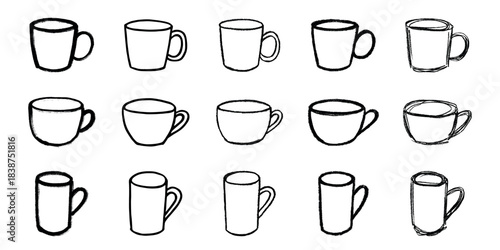 Set of cute hand drawn cup of tea or coffee Simple mug clipart Cozy home doodle Single element for design