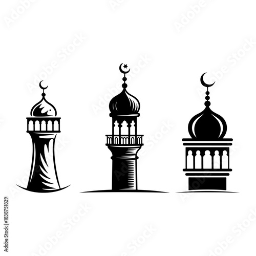 Islamic Minaret and Mosque Tower Silhouettes