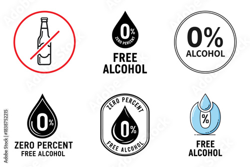 set of icons representing alcohol-free products.