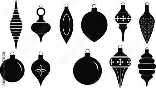Christmas Holiday Vector Mega Bundle, String Lights, Ornaments, and Bells Clipart, Festive Decorations Silhouette Set, Winter Season Graphics.