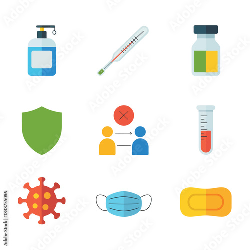 Human health symptoms and body condition icons collection, stomach pain fever allergy skin care flat vector illustration