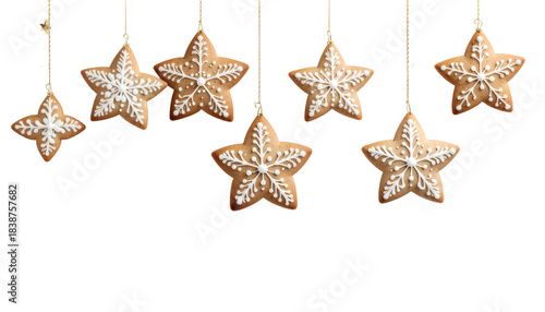 Hanging christmas gingerbread stars isolated on transparent png