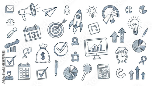 Collection of Hand-Drawn Business Icons and Symbols for Marketing and Strategy