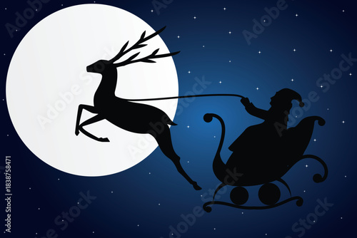 Modern christmas template, background with santa vector. Merry Christmas, Luxury invitation card and new year wishes card template. Christmas card vector poster set. Santa comes with chariot at night.