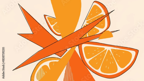 Vibrant Orange Slices and Abstract Shapes Bursting with Energy.