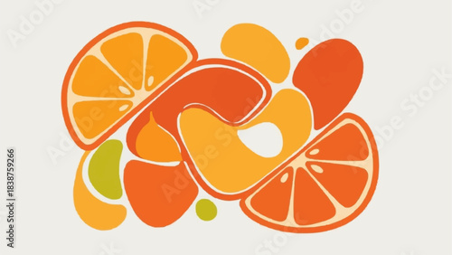 Vibrant Abstract Citrus Fruit Slices and Shapes Illustration.