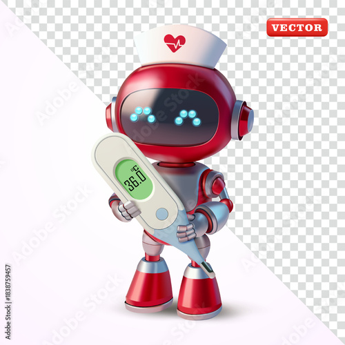 Robot nurse holding a thermometer, 3D vector. Suitable for technology and healthcare