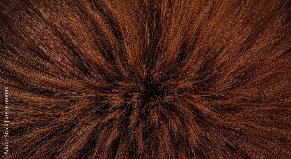 Naklejka premium A close-up view of extremely thick, reddish-brown bushy fur belonging to a wild animal, highlighting its dense texture and insulating qualities ,dense ,pattern ,texture