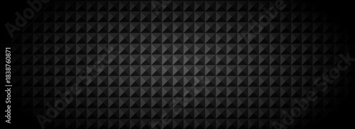 Black tech geometric background. Abstract square tile pattern texture. Dark grey volume cube cover backdrop. Futuristic block grid design wallpaper. Vector illustration insulation concept