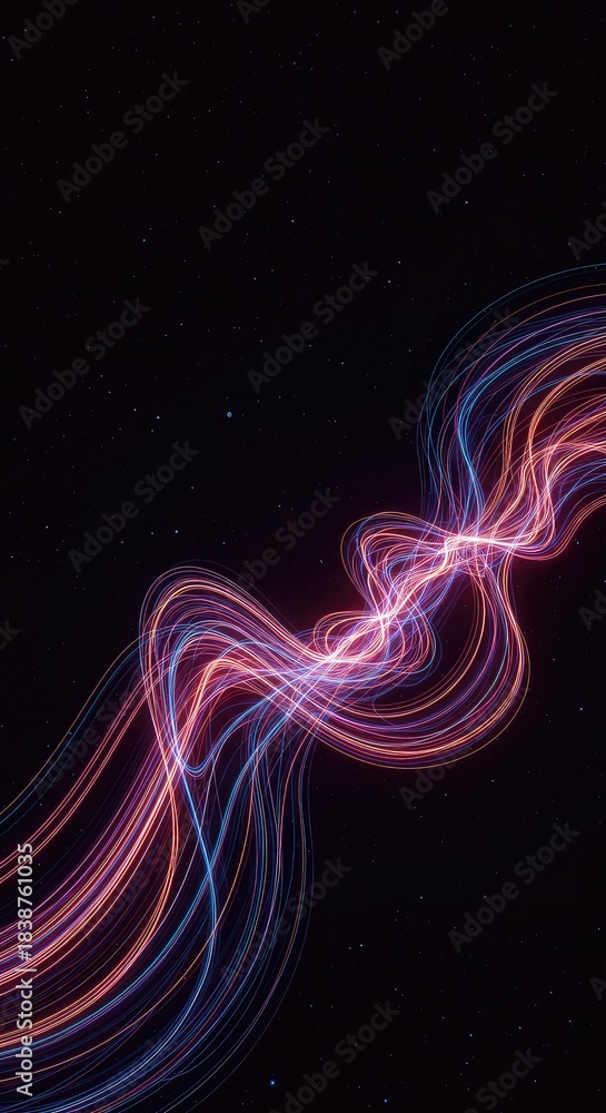Obraz premium Abstract digital illustration showcasing dynamic flowing light curves creating a complex network across a deep space backdrop ,luminous ,abstract ,complexity