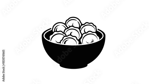Bowl of dumplings in a black silhouette style  