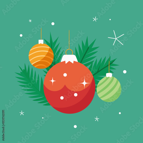 Festive christmas ornaments and pine branches isolated on transparent background