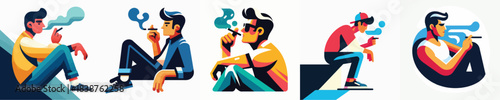 VECTOR MAN SMOKING WHITE BACKGROUND FLAT DESIGN