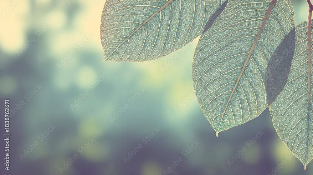 Fototapeta premium trait. Abstract green leaf pattern with soft focus effect representing environmental sustainability, ESG reports.