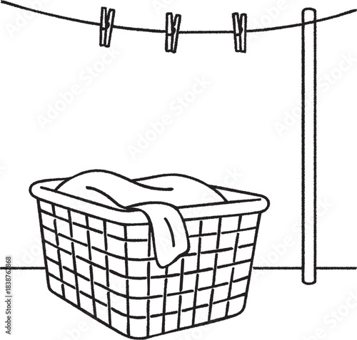 Backyard clothesline with laundry basket