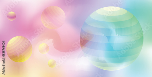 Abstract pastel watercolor background with soft floating organic shapes and bokeh effects