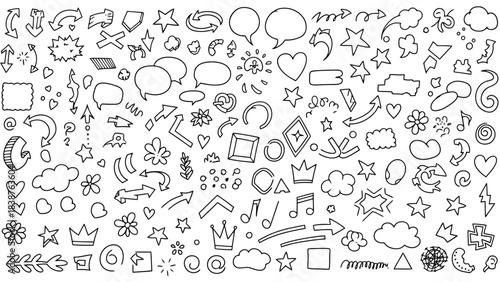 Collection of Hand-Drawn Doodle Elements and Symbols for Creative Design Projects