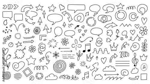 Collection of Hand-Drawn Doodle Elements for Creative Design Projects