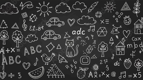 Cute Chalkboard Doodles: Collection of Hand-Drawn Symbols, Objects, and Text for Education