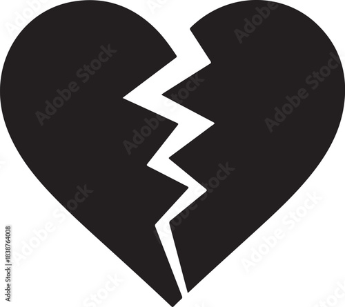 Black broken heart silhouette on white background vector