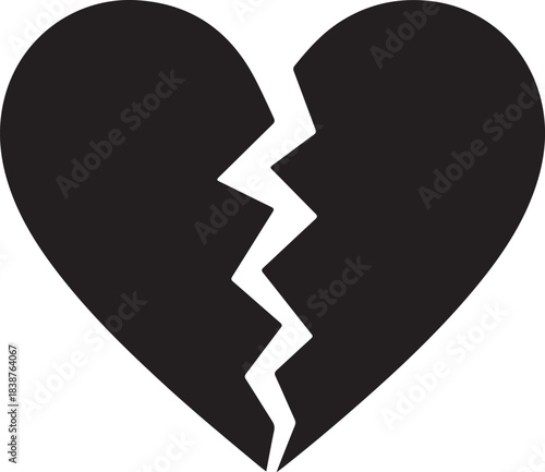 Black broken heart silhouette with white crack vector