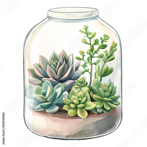 Succulent terrarium inside a glass jar beautiful indoor garden arrangement.