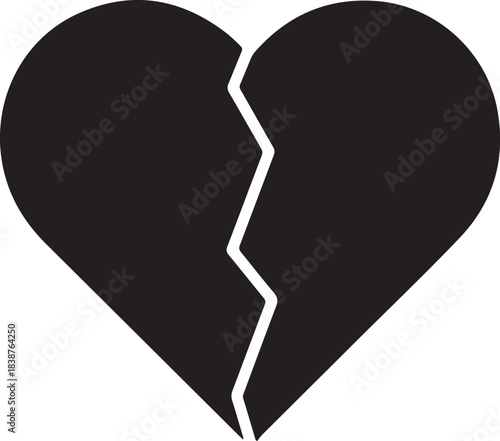 Black broken heart symbol on white background love