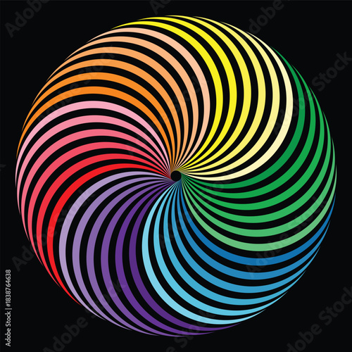 The abstract vibrant spiral of Pride color geometric patterns.
