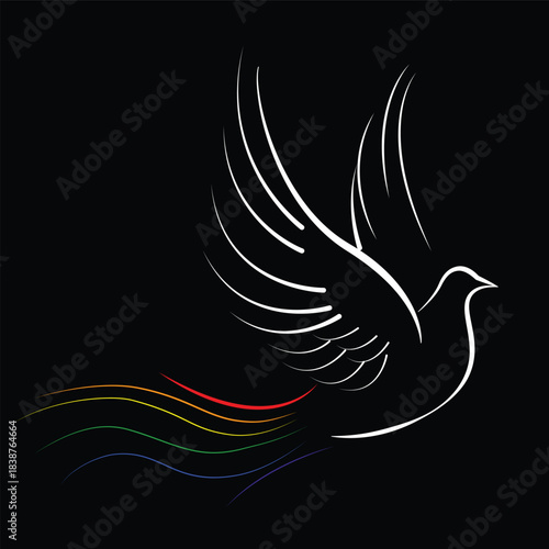 Dove with a rainbow tail. Bird is symbol of freedom and Pride pattern is symbol of the fight for equality.