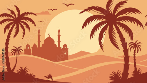 Kaaba in Mecca Illustration – Islamic Holy Site with Grand Mosque