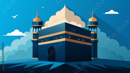 Kaaba in Mecca Illustration – Islamic Holy Site with Grand Mosque