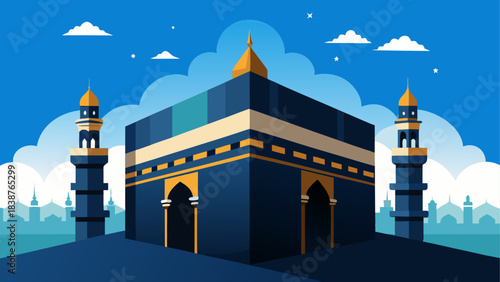 Kaaba in Mecca Illustration – Islamic Holy Site with Grand Mosque