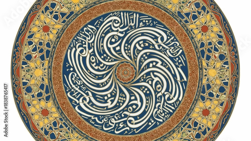 Intricate Islamic Calligraphy Plate with Swirling Arabic Script and Floral Motifs.