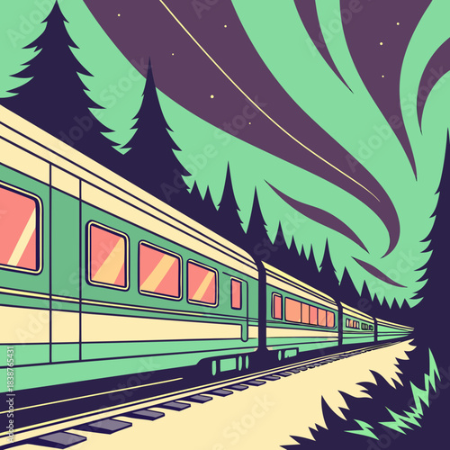 Synthwave Aurora Train Ride