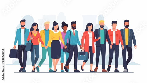 Diverse group of business people and colleagues standing together.